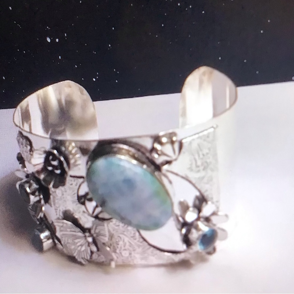 Larimar Blue Topaz 925 Sterling Silver Cuff Bracelet